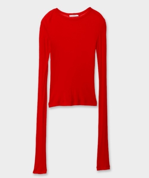 CINOH（チノ）の「テンセルカシミヤリブロングスリーブTシャツ（Tシャツ/カットソー・レディース・アイボリー系/チャコールグレー/レッド・38/36）」の3枚目の写真