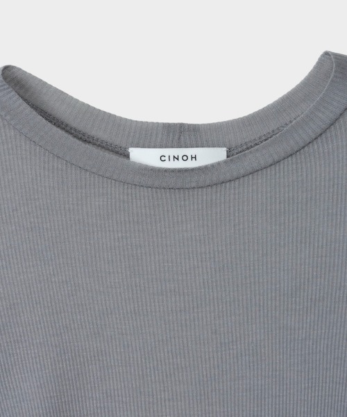 CINOH（チノ）の「テンセルカシミヤリブロングスリーブTシャツ（Tシャツ/カットソー・レディース・アイボリー系/チャコールグレー/レッド・38/36）」の9枚目の写真