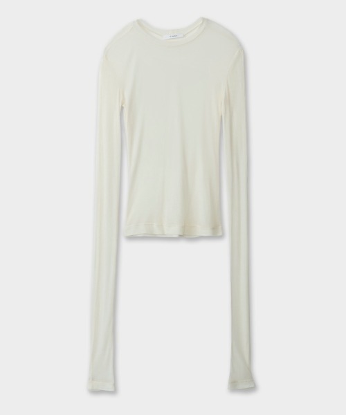 CINOH（チノ）の「テンセルカシミヤリブロングスリーブTシャツ（Tシャツ/カットソー・レディース・アイボリー系/チャコールグレー/レッド・38/36）」の14枚目の写真