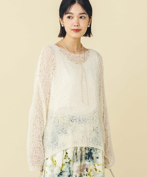 Gready Brilliant（グレディブリリアン）の「シアーモールボートネックニット（Tシャツ/カットソー・レディース・ピンク/オフホワイト・FREE）」の7枚目の写真