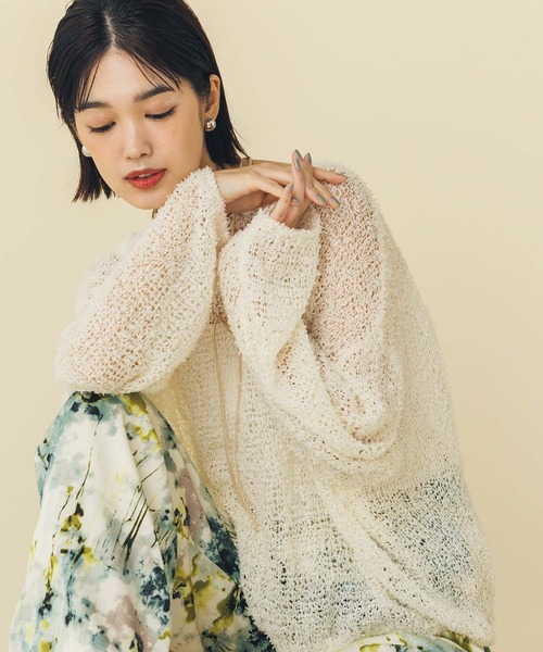 Gready Brilliant（グレディブリリアン）の「シアーモールボートネックニット（Tシャツ/カットソー・レディース・ピンク/オフホワイト・FREE）」の12枚目の写真