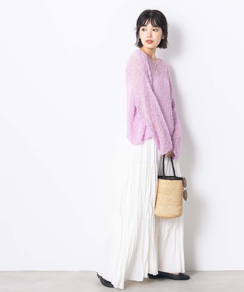 Gready Brilliant（グレディブリリアン）の「シアーモールボートネックニット（Tシャツ/カットソー・レディース・ピンク/オフホワイト・FREE）」の14枚目の写真