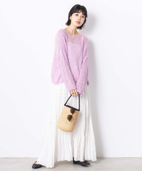 Gready Brilliant（グレディブリリアン）の「シアーモールボートネックニット（Tシャツ/カットソー・レディース・ピンク/オフホワイト・FREE）」の16枚目の写真