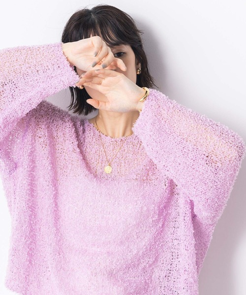 Gready Brilliant（グレディブリリアン）の「シアーモールボートネックニット（Tシャツ/カットソー・レディース・ピンク/オフホワイト・FREE）」の21枚目の写真