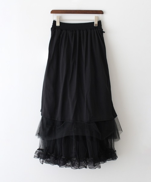 SpRay（スプレイ）の「チュールフリルティアードロングスカート（スカート・レディース・ホワイト/アイボリー/ブラック・FREE）」の4枚目の写真