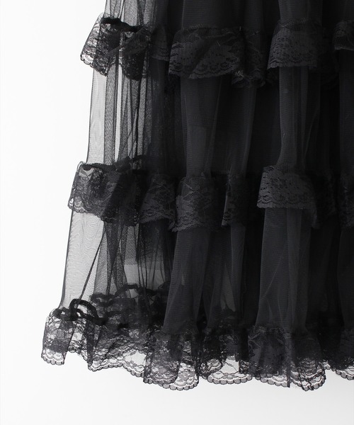 SpRay（スプレイ）の「チュールフリルティアードロングスカート（スカート・レディース・ホワイト/アイボリー/ブラック・FREE）」の8枚目の写真