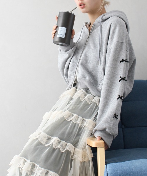 SpRay（スプレイ）の「チュールフリルティアードロングスカート（スカート・レディース・ホワイト/アイボリー/ブラック・FREE）」の21枚目の写真