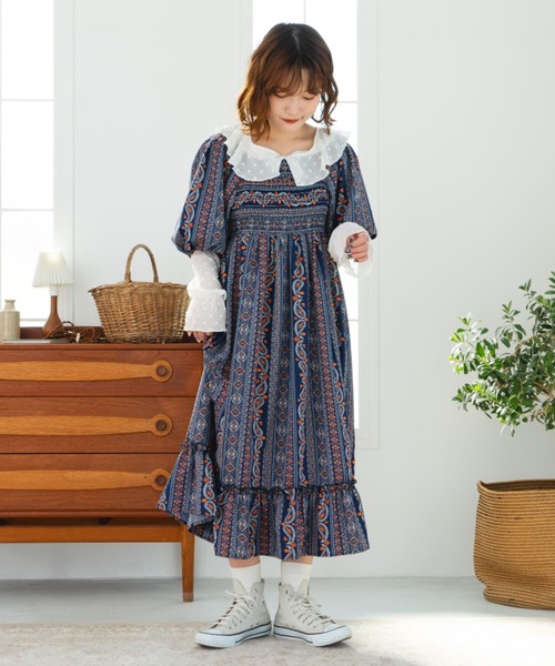 eLur(エラー)の「【eLur】ペイズリー柄ワンピース(ワンピース・レディース・ネイビー/レッド・FREE)」の7枚目の写真