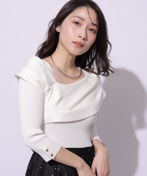 アシメネックニットドッキングワンピース アシメネックニットドッキングワンピース(ニットワンピース