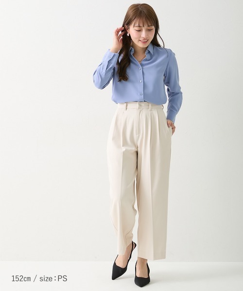 Petitjo（プッチージョ）の「小さいサイズ　とろみ生地レギュラーカラーシャツ　低身長さん・小柄女性（シャツ/ブラウス・レディース・ブルー/ホワイト・PSS/PS/PM/PL）」の9枚目の写真