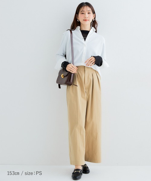 Petitjo（プッチージョ）の「小さいサイズ　とろみ生地レギュラーカラーシャツ　低身長さん・小柄女性（シャツ/ブラウス・レディース・ブルー/ホワイト・PSS/PS/PM/PL）」の6枚目の写真