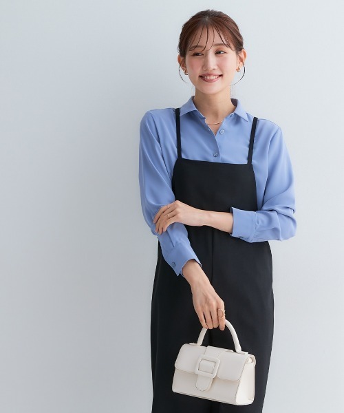 Petitjo（プッチージョ）の「小さいサイズ　とろみ生地レギュラーカラーシャツ　低身長さん・小柄女性（シャツ/ブラウス・レディース・ブルー/ホワイト・PSS/PS/PM/PL）」の13枚目の写真