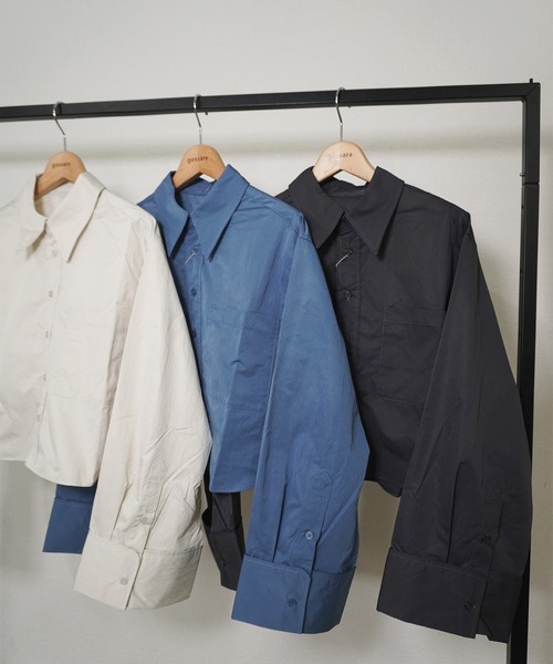 gossara(ゴサラ)の「【スタッフおすすめ】タフタクロップドシャツ(シャツ/ブラウス・レディース・チャコール/ブルー/アイボリー・MEDIUM)」の16枚目の写真
