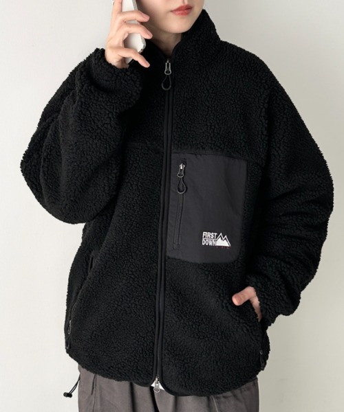 FIRST DOWN（ファーストダウン）の「FIRST DOWN(ファーストダウン)/BOA JKT ボアジャケット ボアブルゾン フリースアウター（ブルゾン・レディース・ベージュ/ブラック/グレー・S/M/L/XL）」の9枚目の写真