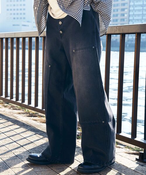 FFEIN(フェイン)の「【FFEIN(フェイン)】ヴィンテージライクダブルニーデニム / デニム ダブルニー ヴィンテージライク ワイド(デニムパンツ・メンズ・ブラウン/ブラック・LARGE/MEDIUM/SMALL)」の1枚目の写真