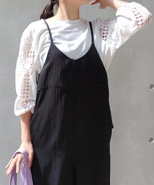 Q（キュー）の「袖レースプルオーバー（Tシャツ/カットソー・レディース・ホワイト/ライトグレー・MEDIUM）」の2枚目の写真