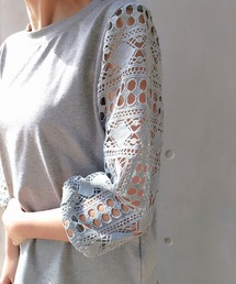 Q | 袖レースプルオーバー(Tシャツ/カットソー)