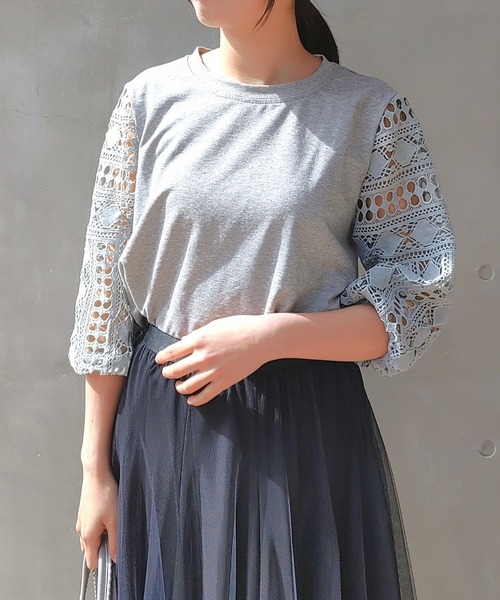 Q（キュー）の「袖レースプルオーバー（Tシャツ/カットソー・レディース・ホワイト/ライトグレー・MEDIUM）」の20枚目の写真