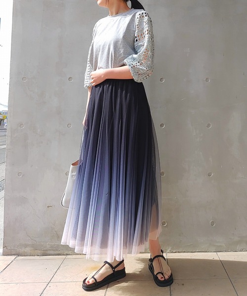 Q（キュー）の「袖レースプルオーバー（Tシャツ/カットソー・レディース・ホワイト/ライトグレー・MEDIUM）」の14枚目の写真