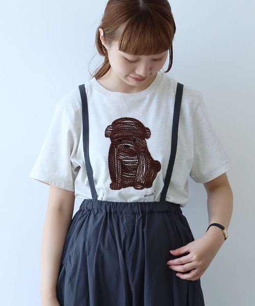 tシャツ しょんぼり犬刺繍Tシャツ レディース △しょんぼり犬刺繍Tシャツ（Tシャツ/カットソー）｜bulle de
