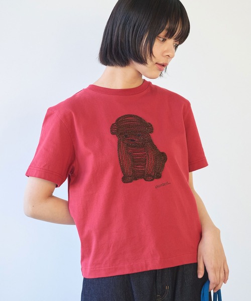 tシャツ しょんぼり犬刺繍Tシャツ レディース △しょんぼり犬刺繍Tシャツ（Tシャツ/カットソー）｜bulle de