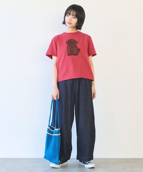 bulle de savon（ビュルデサボン）の「しょんぼり犬刺繍Tシャツ（Tシャツ/カットソー・レディース・ネイビー/レッド/オートミール・FREE）」の13枚目の写真