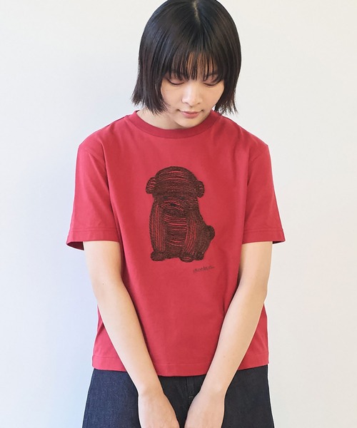 tシャツ しょんぼり犬刺繍Tシャツ レディース △しょんぼり犬刺繍Tシャツ（Tシャツ/カットソー）｜bulle de