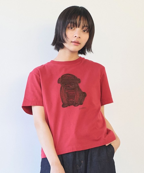bulle de savon（ビュルデサボン）の「しょんぼり犬刺繍Tシャツ（Tシャツ/カットソー・レディース・ネイビー/レッド/オートミール・FREE）」の7枚目の写真
