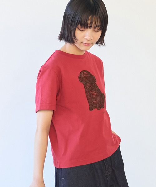 bulle de savon（ビュルデサボン）の「しょんぼり犬刺繍Tシャツ（Tシャツ/カットソー・レディース・ネイビー/レッド/オートミール・FREE）」の12枚目の写真