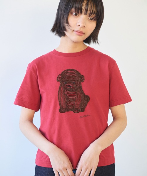bulle de savon（ビュルデサボン）の「しょんぼり犬刺繍Tシャツ（Tシャツ/カットソー・レディース・ネイビー/レッド/オートミール・FREE）」の9枚目の写真