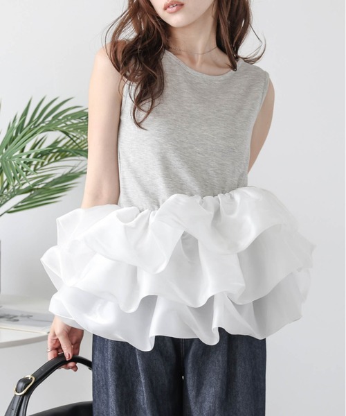 AMELY（エミリー）の「バルーンフリルドッキングトップス（Tシャツ/カットソー・レディース・ホワイト/ブラック/グレー/グレー系その他/ホワイト系その他/ブラック系その他/グレー系その他2/ホワイト系その他2/ブラック系その他2・フリー）」の9枚目の写真