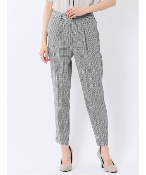 m.f.editorial（エムエフエディトリアル）の「【ストレッチ ウォッシャブル】m.f.エディトリアル レディース ワンタック テーパードパンツ（スラックス・レディース・ライトグレー/ライトグリーン/ブラック/ホワイト×ブラック・MEDIUM/LARGE/S）」の2枚目の写真