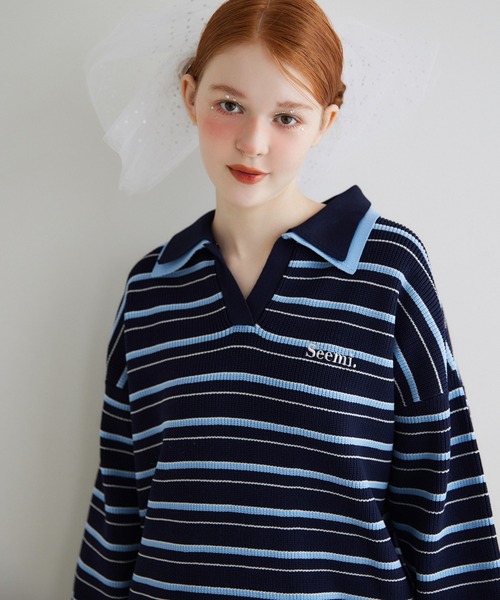 Seemi. byNICECLAUP（ シーミーバイナイスクラップ）の「【Seemi.】ラガーニット（ニット/セーター・レディース・アイボリー/ネイビー系/ピンク系・FREE）」の16枚目の写真