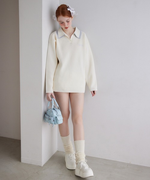 Seemi. byNICECLAUP（ シーミーバイナイスクラップ）の「【Seemi.】ラガーニット（ニット/セーター・レディース・アイボリー/ネイビー系/ピンク系・FREE）」の20枚目の写真