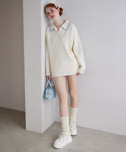 Seemi. byNICECLAUP（ シーミーバイナイスクラップ）の「【Seemi.】ラガーニット（ニット/セーター・レディース・アイボリー/ネイビー系/ピンク系・FREE）」の21枚目の写真