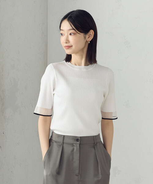 COMME CA ISM（コムサイズム）の「袖口シアーリブニット（ニット/セーター・レディース・ブラック/グリーン/ホワイト・LARGE/MEDIUM）」の2枚目の写真