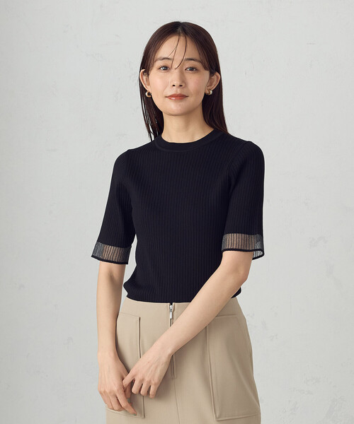 COMME CA ISM（コムサイズム）の「袖口シアーリブニット（ニット/セーター・レディース・ブラック/グリーン/ホワイト・LARGE/MEDIUM）」の3枚目の写真