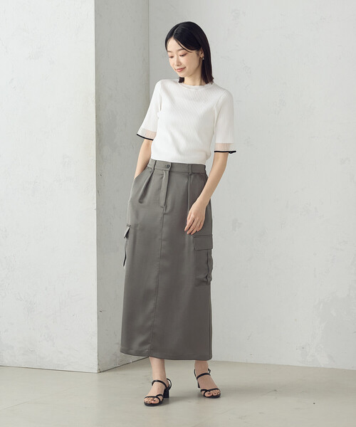 COMME CA ISM（コムサイズム）の「袖口シアーリブニット（ニット/セーター・レディース・ブラック/グリーン/ホワイト・LARGE/MEDIUM）」の5枚目の写真