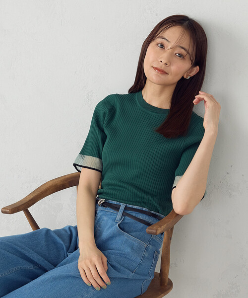 COMME CA ISM（コムサイズム）の「袖口シアーリブニット（ニット/セーター・レディース・ブラック/グリーン/ホワイト・LARGE/MEDIUM）」の12枚目の写真