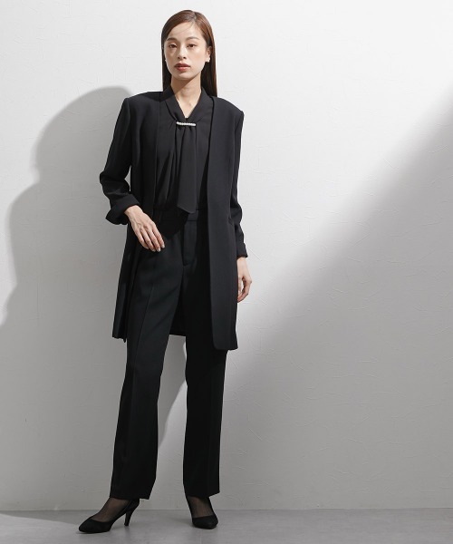 nissen（ニッセン）の「袱紗も入るポケット付き｜喪服・礼服｜洗える｜防しわ（イージーケア）｜ストレッチ｜ノーカラージャケット｜3点セット｜ジャケット｜ブラウス｜パンツ｜フロントファスナー｜〔Callarus〕（スーツセット・レディース・ブラック・M/L/LL/3L/S）」の10枚目の写真