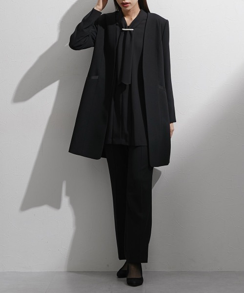 nissen（ニッセン）の「袱紗も入るポケット付き｜喪服・礼服｜洗える｜防しわ（イージーケア）｜ストレッチ｜ノーカラージャケット｜3点セット｜ジャケット｜ブラウス｜パンツ｜フロントファスナー｜〔Callarus〕（スーツセット・レディース・ブラック・M/L/LL/3L/S）」の20枚目の写真