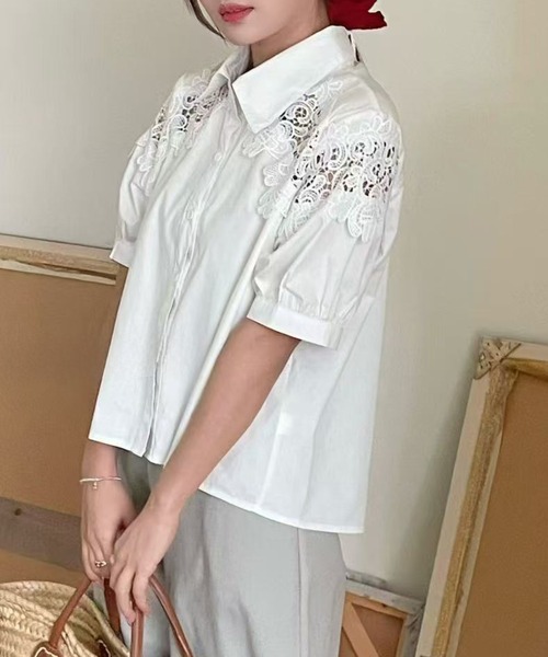 Ada.(エイダ)の「ケミカルレース 切り替え パフスリーブ シャツ(シャツ/ブラウス・レディース・ホワイト/ブルー/ブラック・FREE)」の13枚目の写真