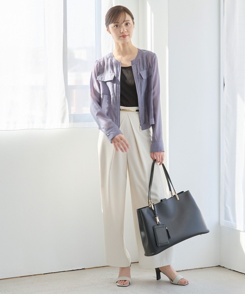 Andemiu（アンデミュウ）の「シアーZIPブルゾン450915（ノーカラージャケット・レディース・ベージュ/ブルー/グレー/ブラック/ブラウン・FREE）」の9枚目の写真