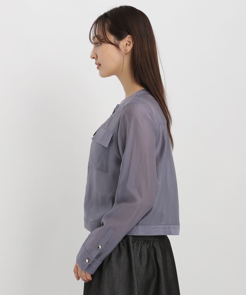 Andemiu（アンデミュウ）の「シアーZIPブルゾン450915（ノーカラージャケット・レディース・ベージュ/ブルー/グレー/ブラック/ブラウン・FREE）」の20枚目の写真