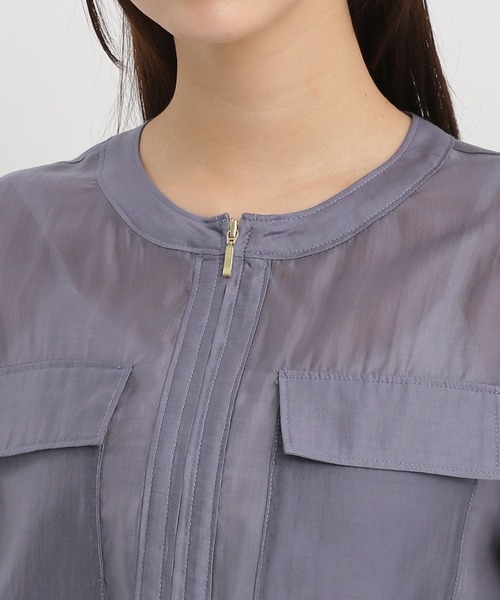 Andemiu（アンデミュウ）の「シアーZIPブルゾン450915（ノーカラージャケット・レディース・ベージュ/ブルー/グレー/ブラック/ブラウン・FREE）」の22枚目の写真