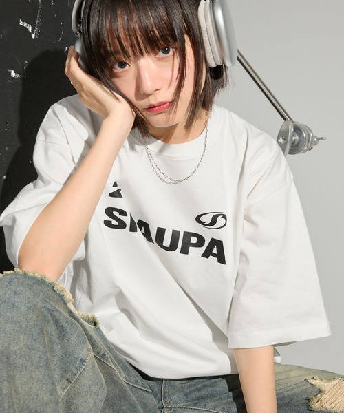 Snap club（スナップクラブ）の「【Snap club】ゲームデザインビッグシルエットドロスト半袖Tシャツ（Tシャツ/カットソー・レディース・オートミール/レッド/ピンク/ブラック/オフホワイト/ブルー/ネイビー系・M/L）」の2枚目の写真