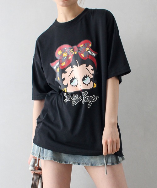 SpRay(スプレイ)の「ベティープリントビッグTシャツ(Tシャツ/カットソー・レディース・オフホワイト/チャコールグレー/ブラック・FREE)」の10枚目の写真