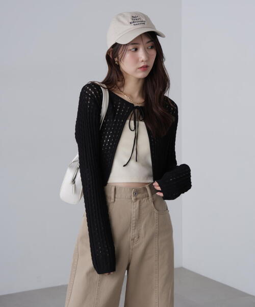 FREE'S MART（フリーズマート）の「◆透かし編みリボンボレロ（カーディガン/ボレロ・レディース・ブラック/ホワイト/レッド/ライトグリーン・FREE）」の6枚目の写真