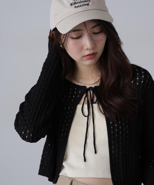 FREE'S MART（フリーズマート）の「◆透かし編みリボンボレロ（カーディガン/ボレロ・レディース・ブラック/ホワイト/レッド/ライトグリーン・FREE）」の7枚目の写真