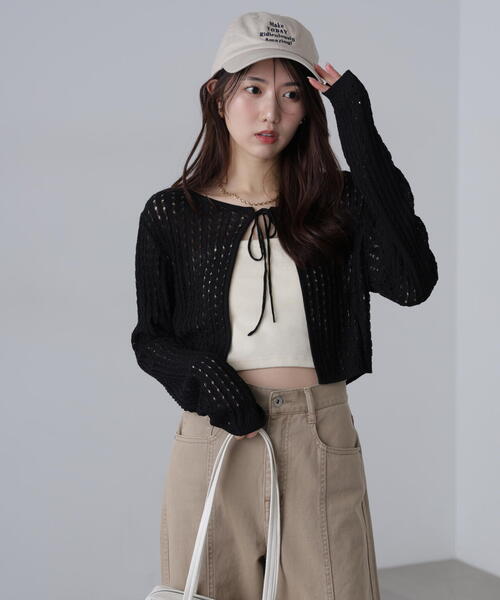 FREE'S MART（フリーズマート）の「◆透かし編みリボンボレロ（カーディガン/ボレロ・レディース・ブラック/ホワイト/レッド/ライトグリーン・FREE）」の8枚目の写真